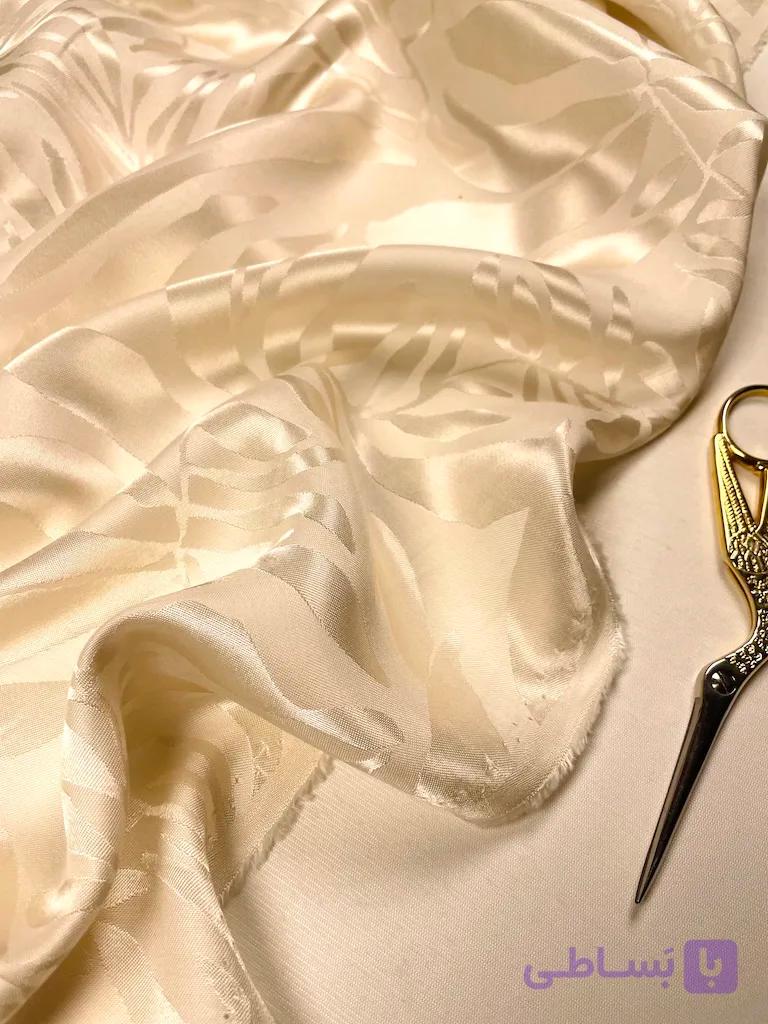 پارچه ژاکارد ویسکوز ابریشم طرح برگ شیری ترک Ivory Canopy Silk Viscose Jacquard — تصویر 1