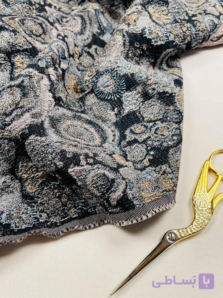 پارچه ژاکارد ترک مجلسی طرح مدالیونی مشکی طلایی Formal Jacquard – Black & Gold Medallion Pattern — تصویر 1