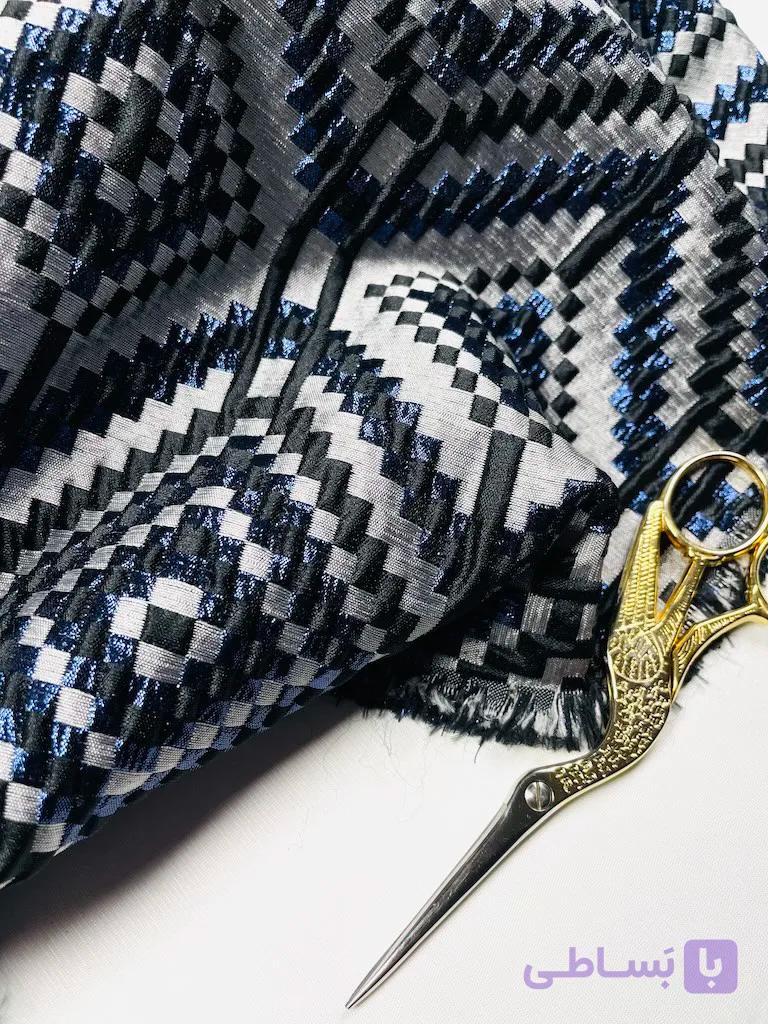 پارچه ژاکارد متالیک هندسی آبی نقره‌ای ترک Éclat d’Alger Metallic Jacquard — تصویر 1