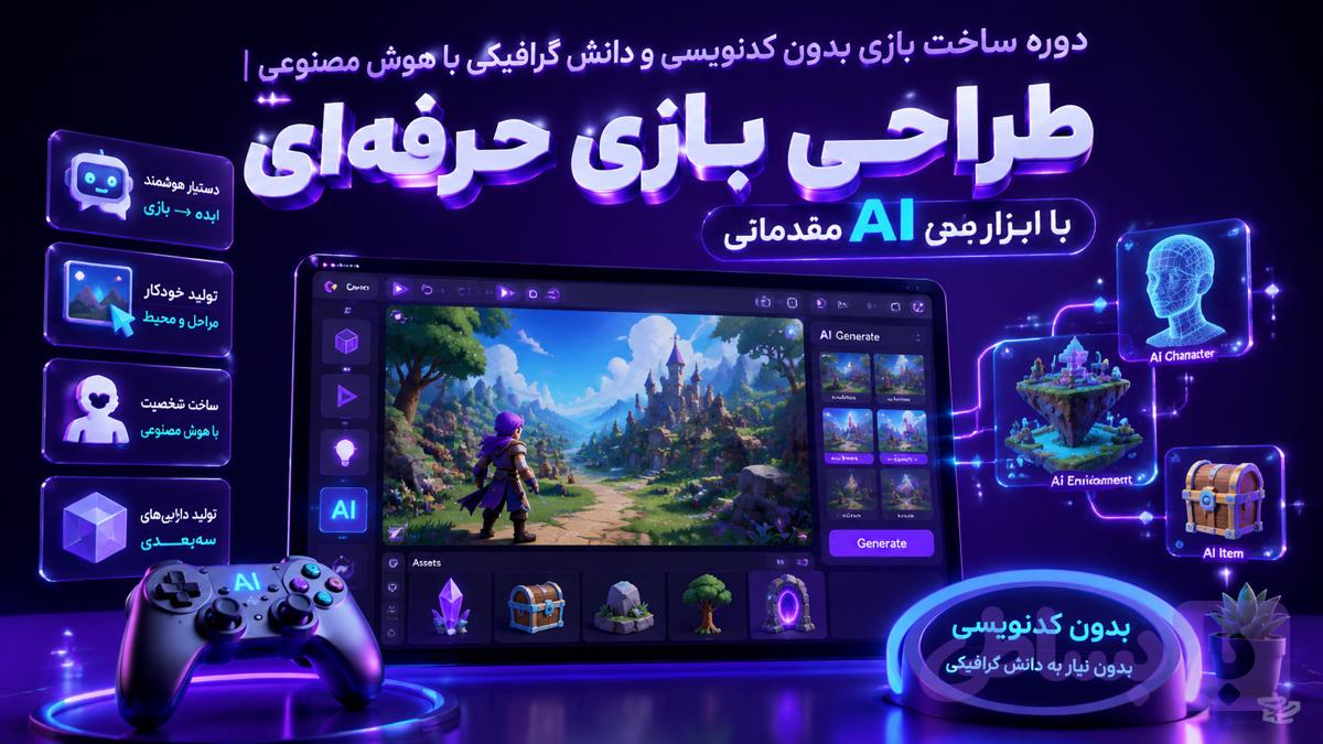 دوره ساخت بازی بدون کدنویسی و دانش گرافیکی با هوش مصنوعی | طراحی بازی حرفه‌ای با ابزار AI مقدماتی
