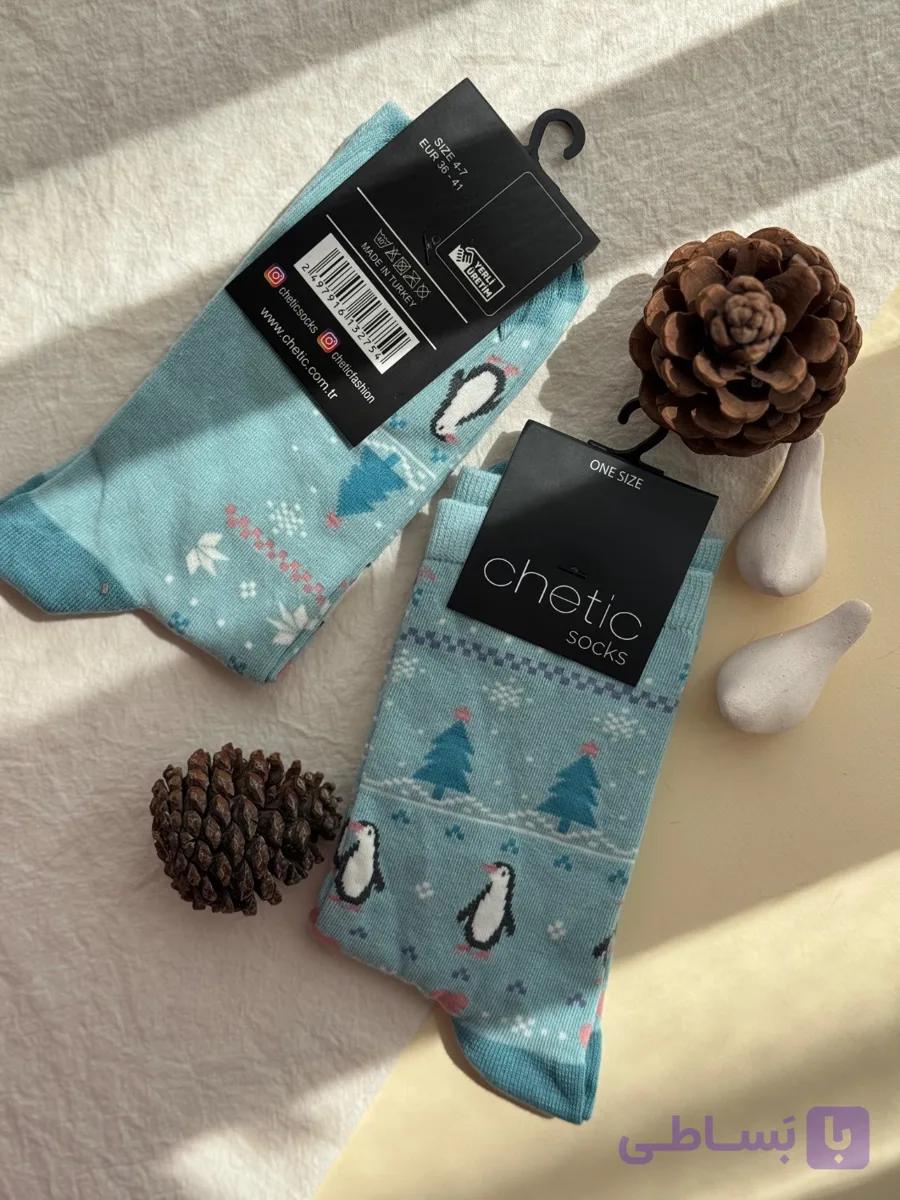 جوراب ساقدار زنانه چتیک Chetic طرح پنگوئن و زمستان — تصویر 1
