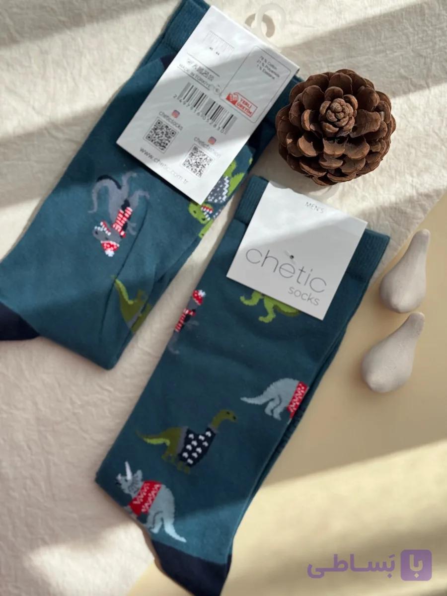 جوراب ساقدار مردانه چتیک Chetic طرح دایناسور رنگی — تصویر 1