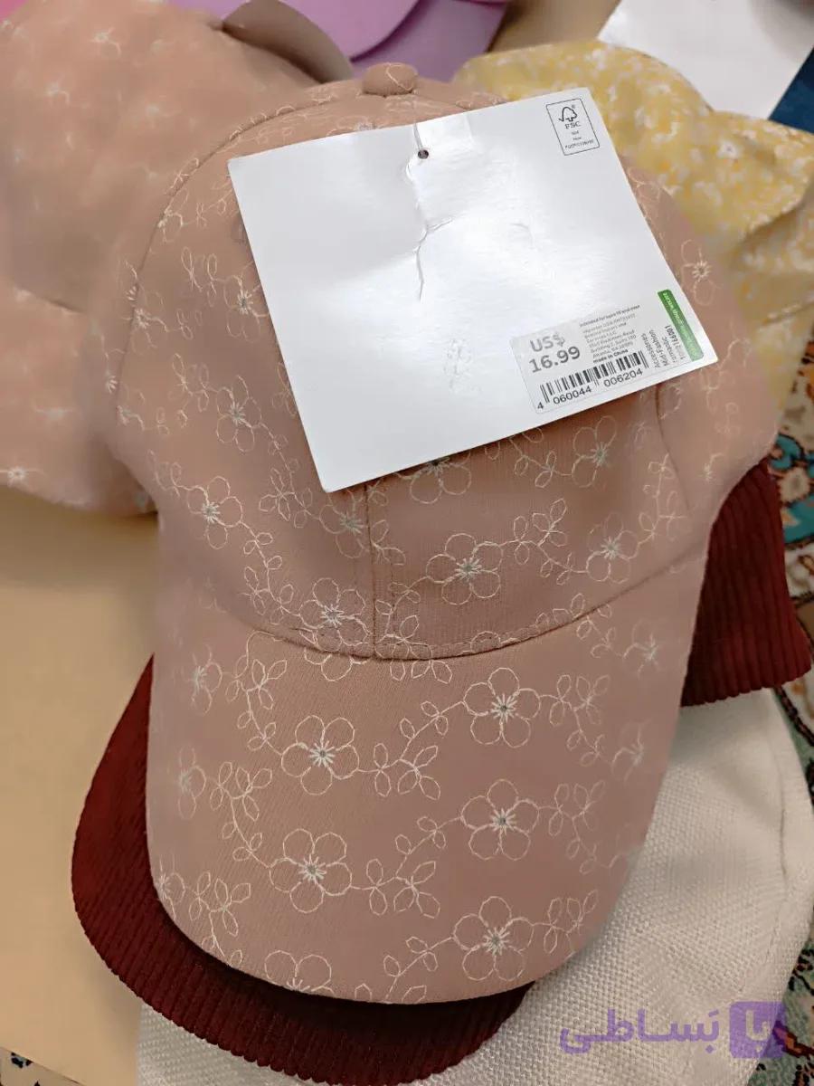 کلاه کپ صورتی گلدار گلدوزی شده