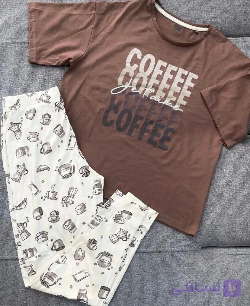 ست بلوز شلوار زنانه نخی طرح COFFEE