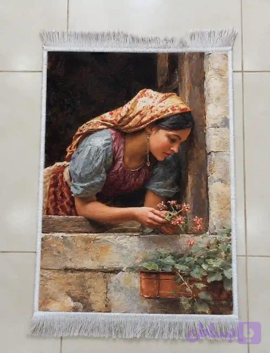 تابلو فرش طرح دختر گلفروش اندازه 50×70