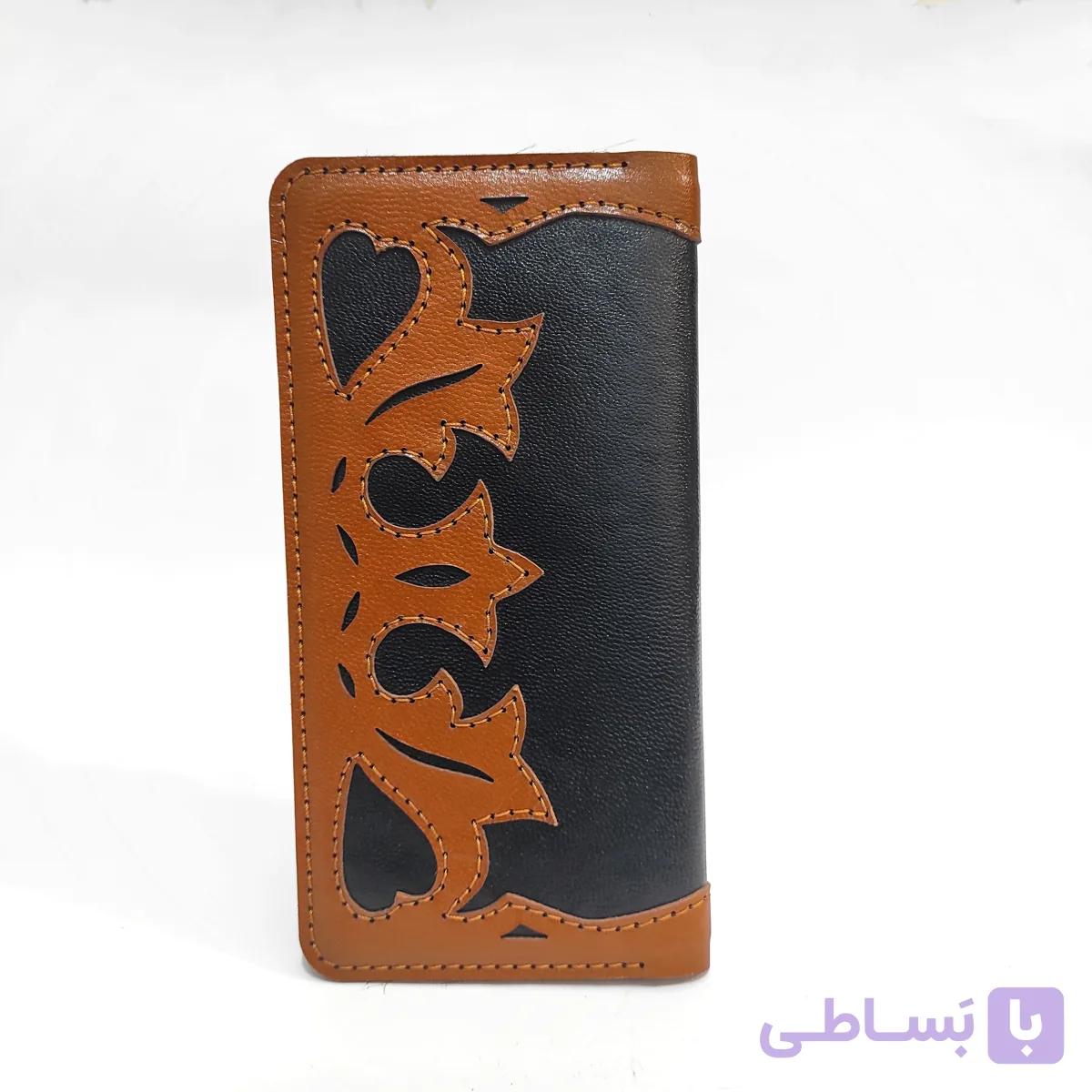 کیف پول چرمی زنانه عسلی و مشکی