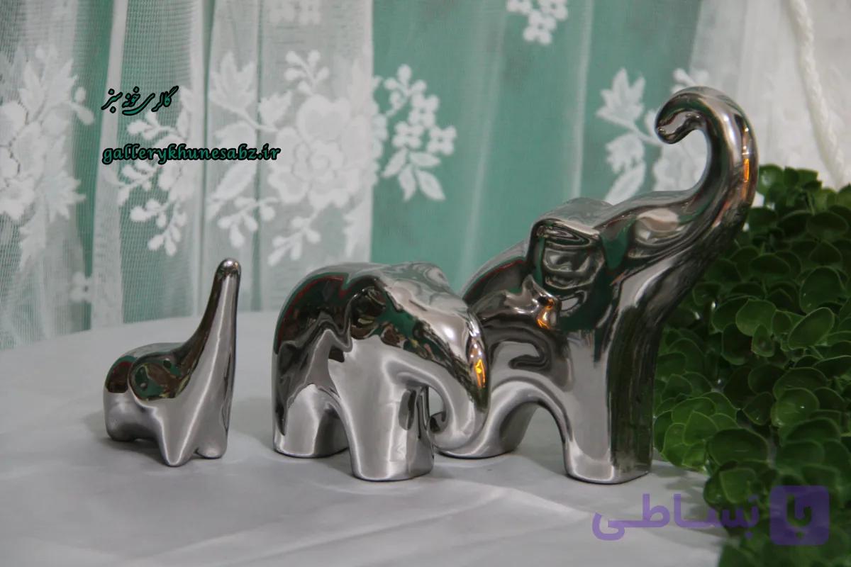 مجسمه فیل دکوراتیو رنگ نقره ای در سه سایز
