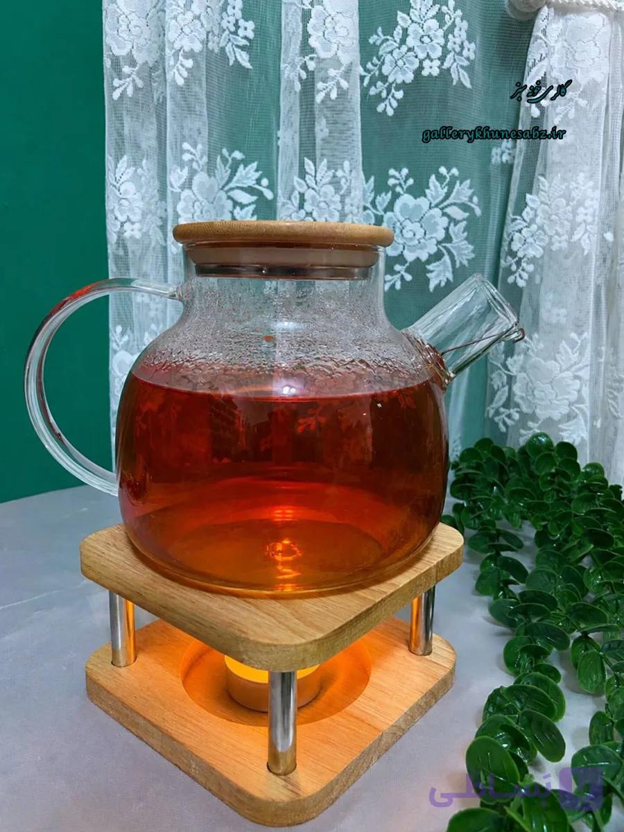 قوری پیرکس وارداتی درب چوبی ۱ لیتری