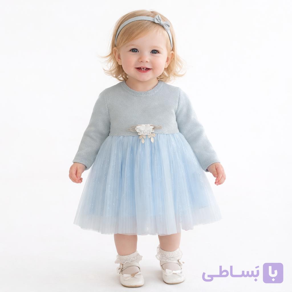 پیراهن آستین بلند یقه گرد دخترانه مدل عیدانه ۳۴۵۷ (۶ ماه تا ۹ ماه)