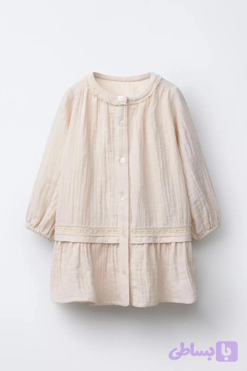پیراهن لینن جلودکمه zara