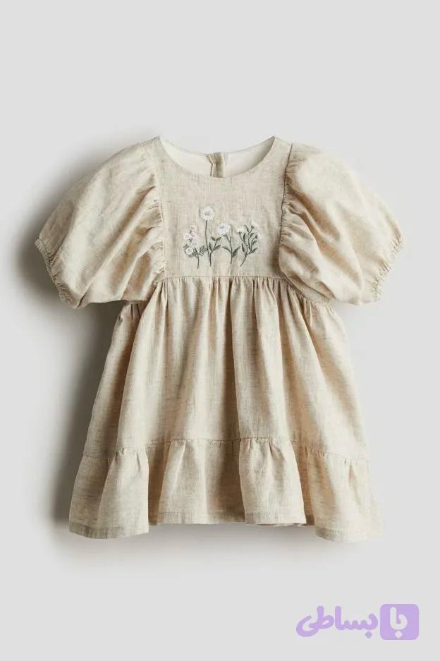 پیراهن لیننن گلدوزی h&m