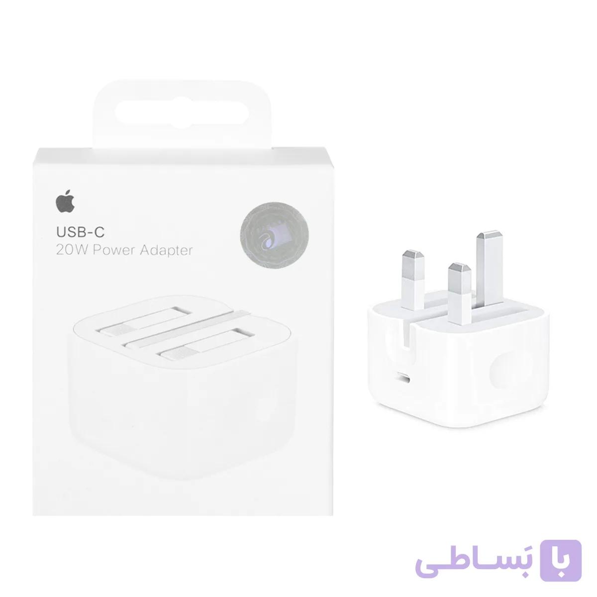 شارژر دیواری اپل سه پین 20W اصل چین – سفید – درجه یک (18 ماه گارانتی) — تصویر 1