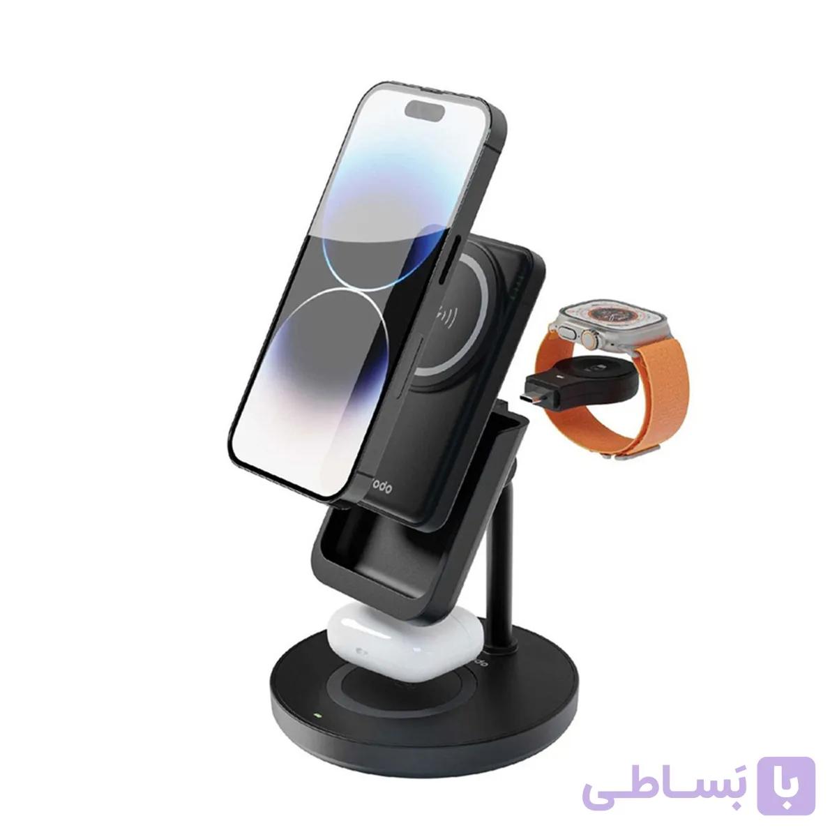 شارژر وایرلس و پاوربانک چهار کاره Porodo مدل PD-PBFCH024-BK – مشکی — تصویر 1