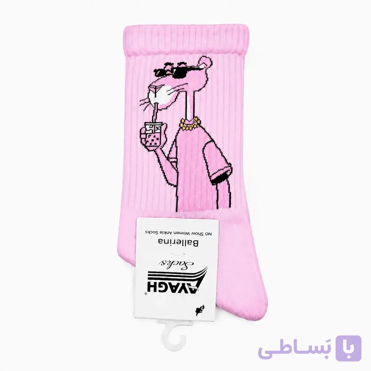 جوراب ساقدار اسپرت فانتزی طرح پلنگ صورتی با عینک دودی — تصویر 1