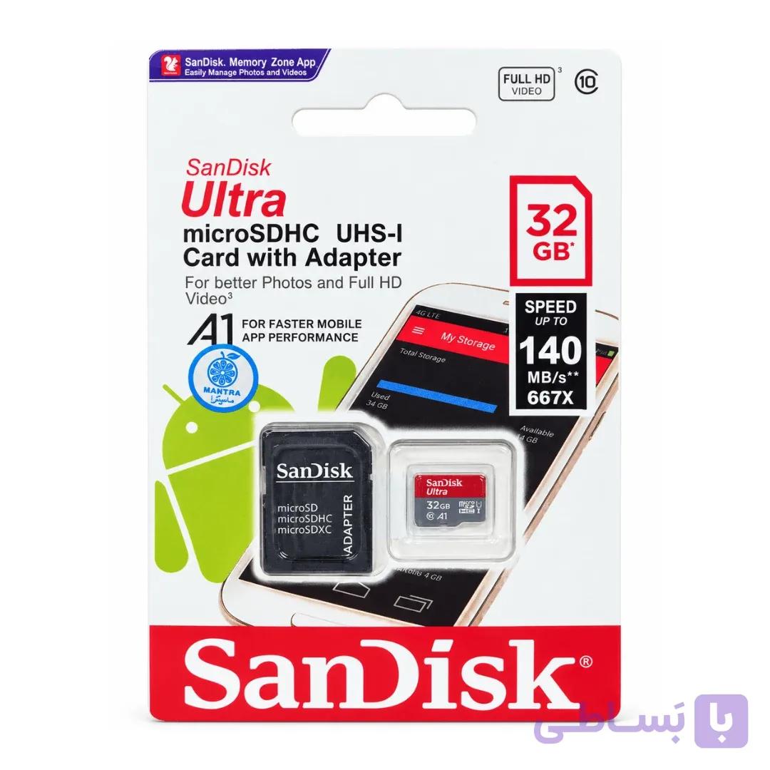کارت حافظه microSDHC سن دیسک مدل Ultra A1 کلاس 10 استاندارد UHS-I سرعت 140MBps ظرفیت 32 گیگابایت — تصویر 1