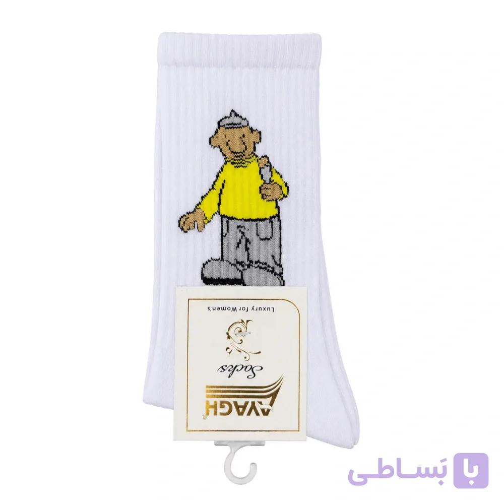 جوراب ساقدار فانتزی کش انگلیسی طرح پت و مت سفید — تصویر 1