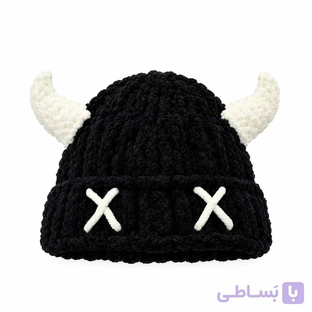 کلاه بافت مخمل دستباف مدل شاخ دار سفید — تصویر 1