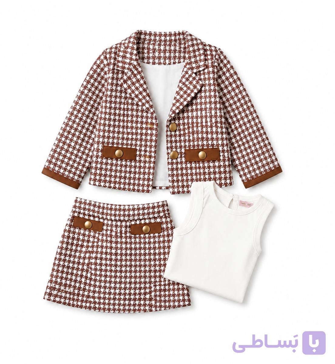 ست کت دامن دخترانه 3تیکه طرح پیچازی تابستانی