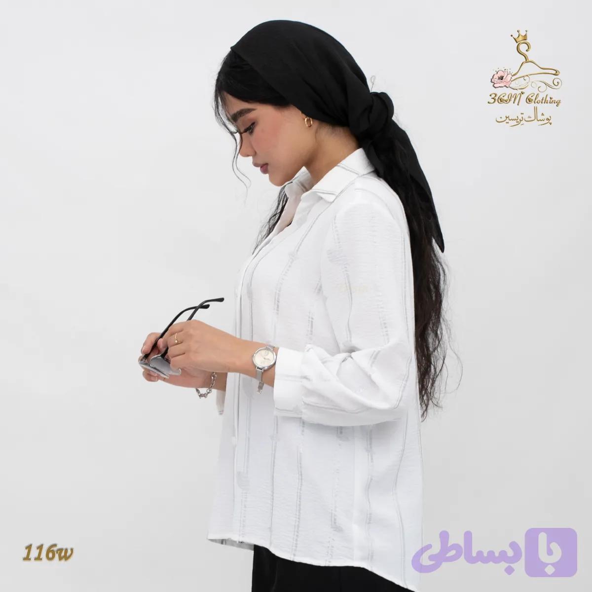 شومیز سفید طرح دار ریز زنانه مدل 116w زنانه تریسین