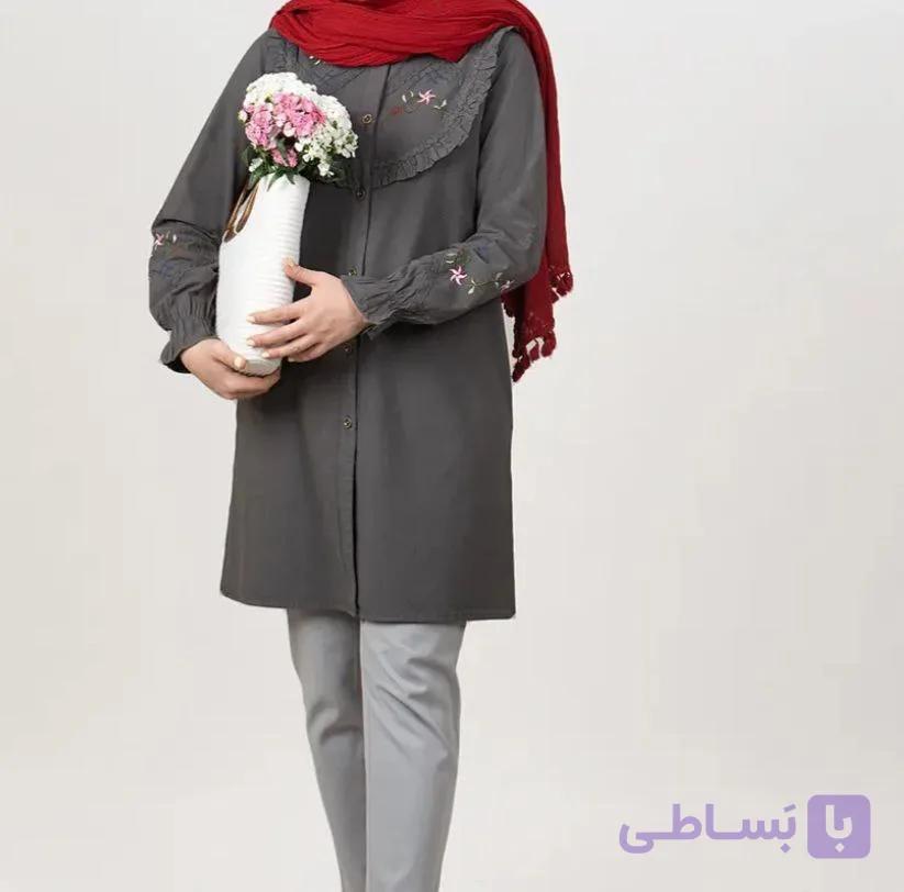 مانتو سایز بزرگ زنانه گلدوزی شده الیاف طبیعی مدل پناه