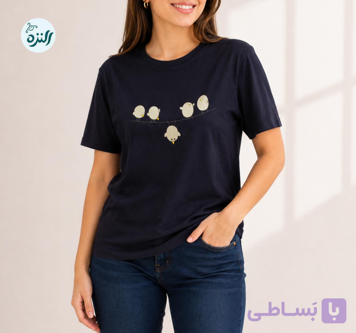 تیشرت زنانه نخی پنبه فری سایز طرح پرنده