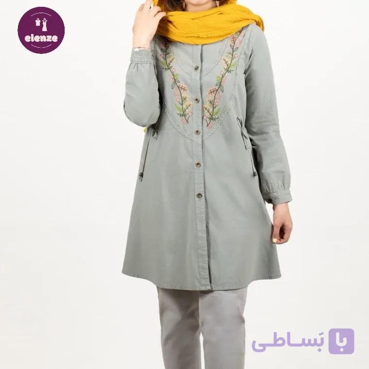 مانتو زنانه الیاف طبیعی گلدوزی اسپرت دانشجویی مدل دیبا
