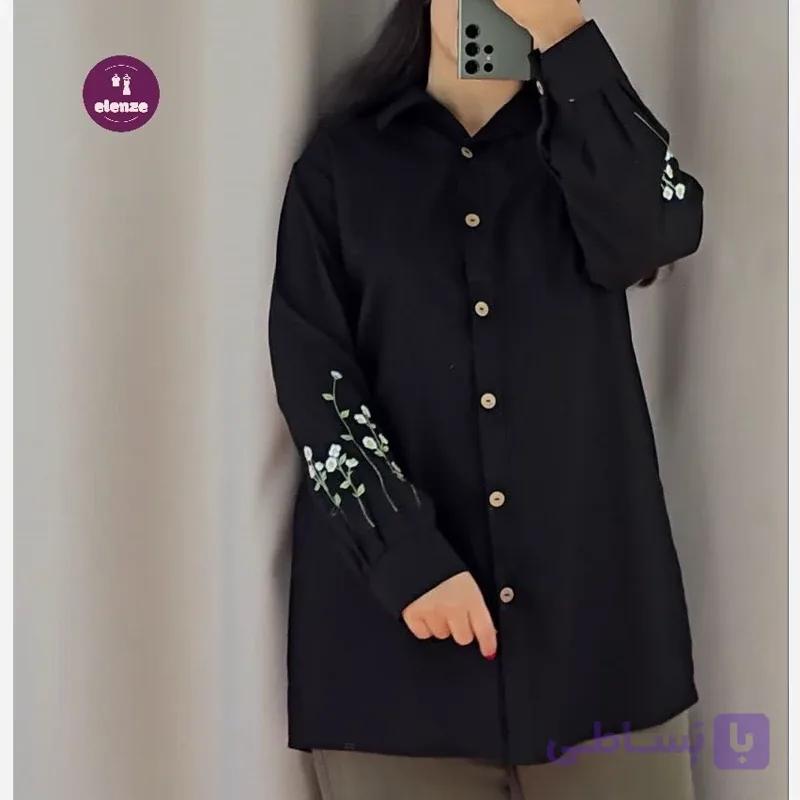 مانتو زنانه سایز بزرگ نخی گلدوزی شده کوتاه