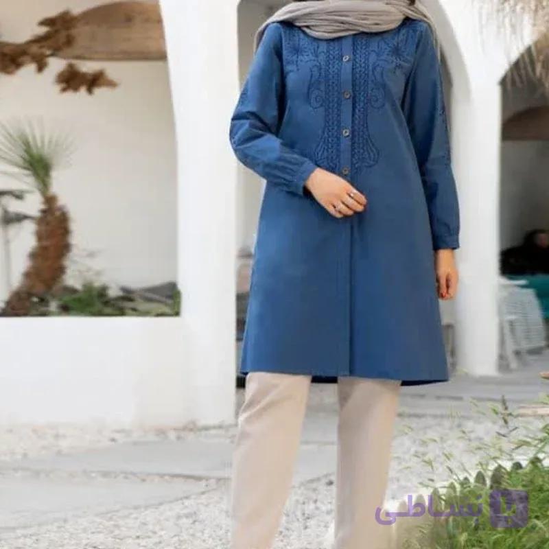 مانتو بلند زنانه دکمه دار مدل ماهلین