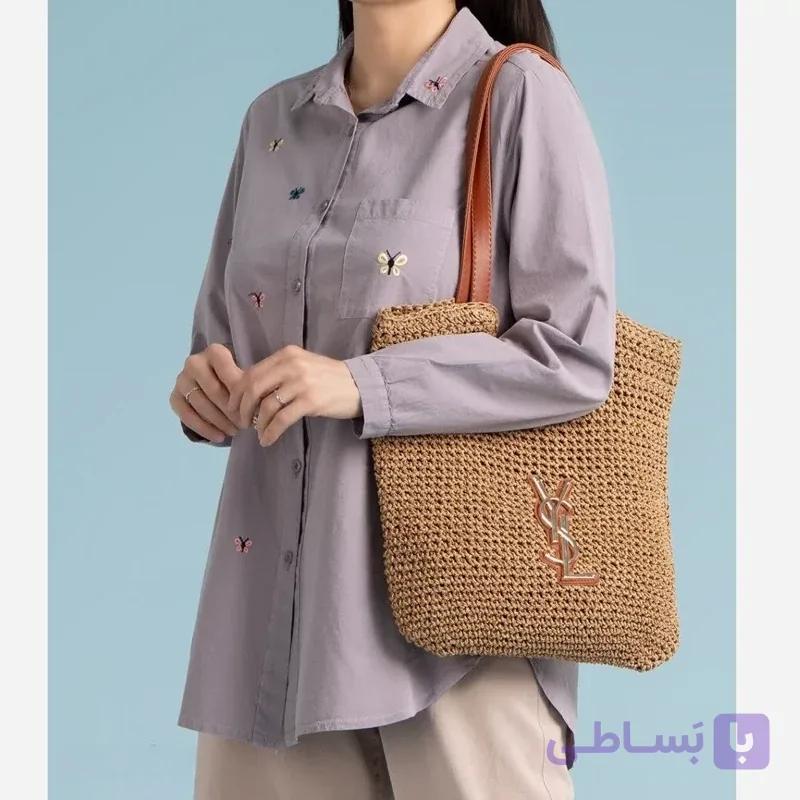 مانتو شومیزی زنانه الیاف طبیعی گلدوزی پروانه