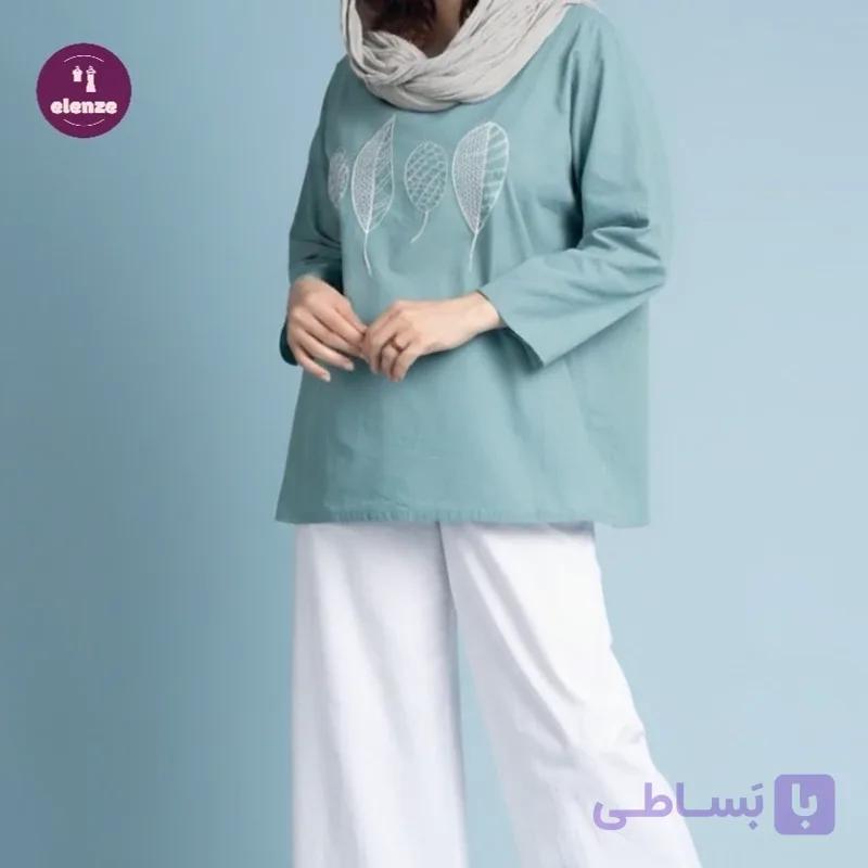 تونیک زنانه نخی گلدوزی قواره بزرگ مدل گلبرگ