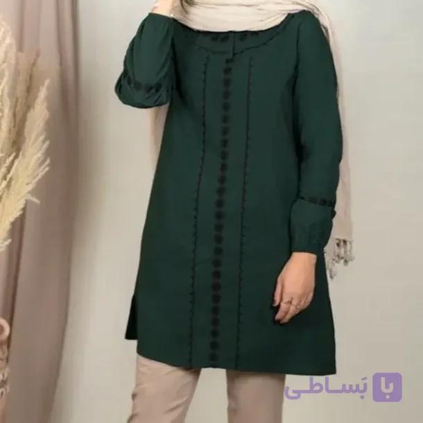 مانتو جلو بسته زنانه تابستانی گلدوزی شده میخک