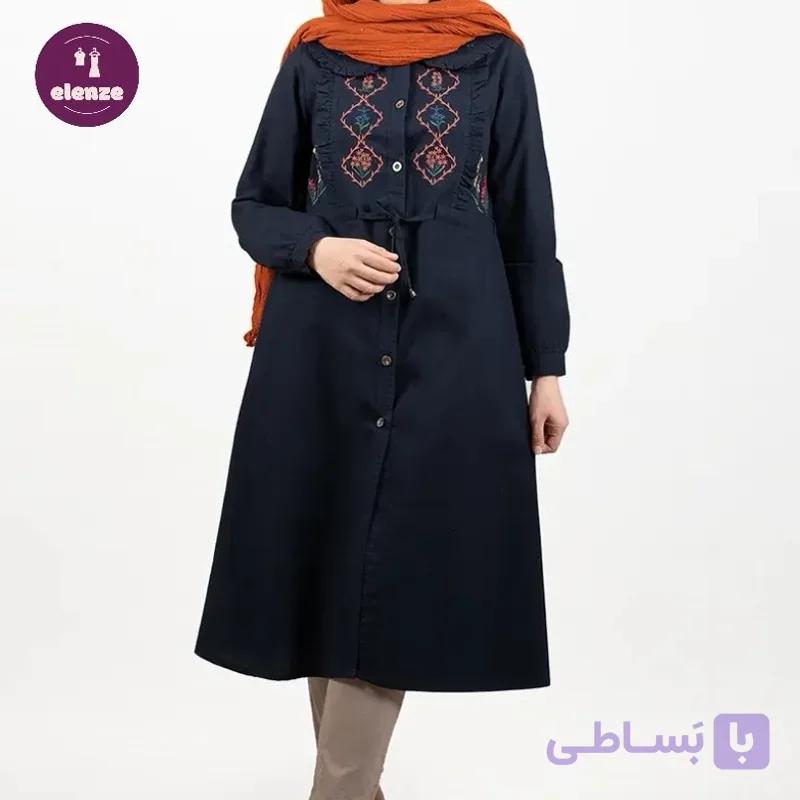 مانتو بلند زنانه دانشجویی گلدوزی شده مدل ترنج