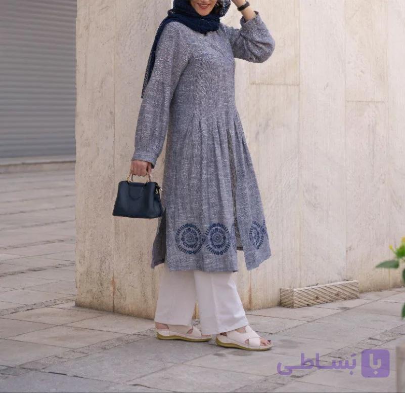 مانتو بلند جلو باز زنانه تابستانه مدل روناهی