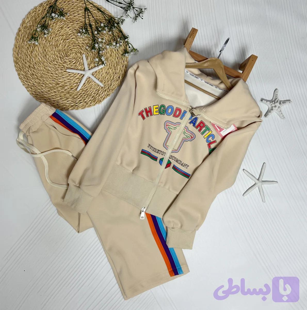 ست وارداتی کرم سویشرت کوتاه و شلوار فانتزی نخ پنبه کیفیت بالا دخترونه کد ۱۱۸