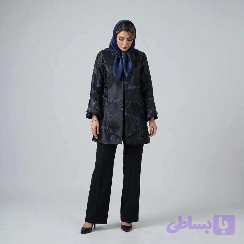 مانتو ژاکارد زنانه مدل طرحدار مشکی