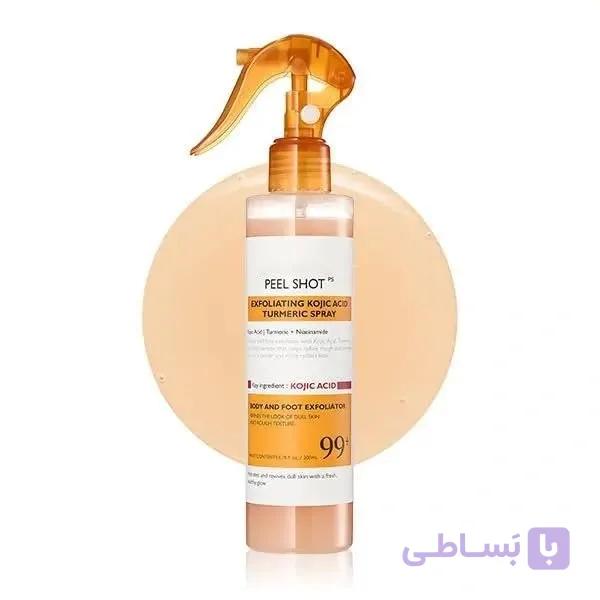 اسپری پیل شات کوجیک اسید و زردچوبه لایه بردار و روشن کننده بدن دکتر ملاکسین — تصویر 1