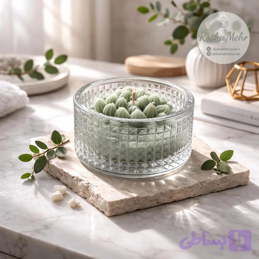 شمع ظرف شیشه ای مدل کاکتوس عطری