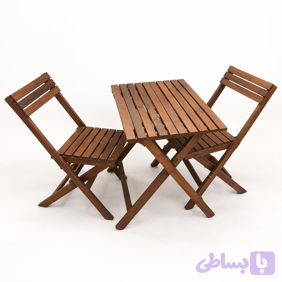میز و صندلی تاشو دو نفره چوب چنار و ترموود