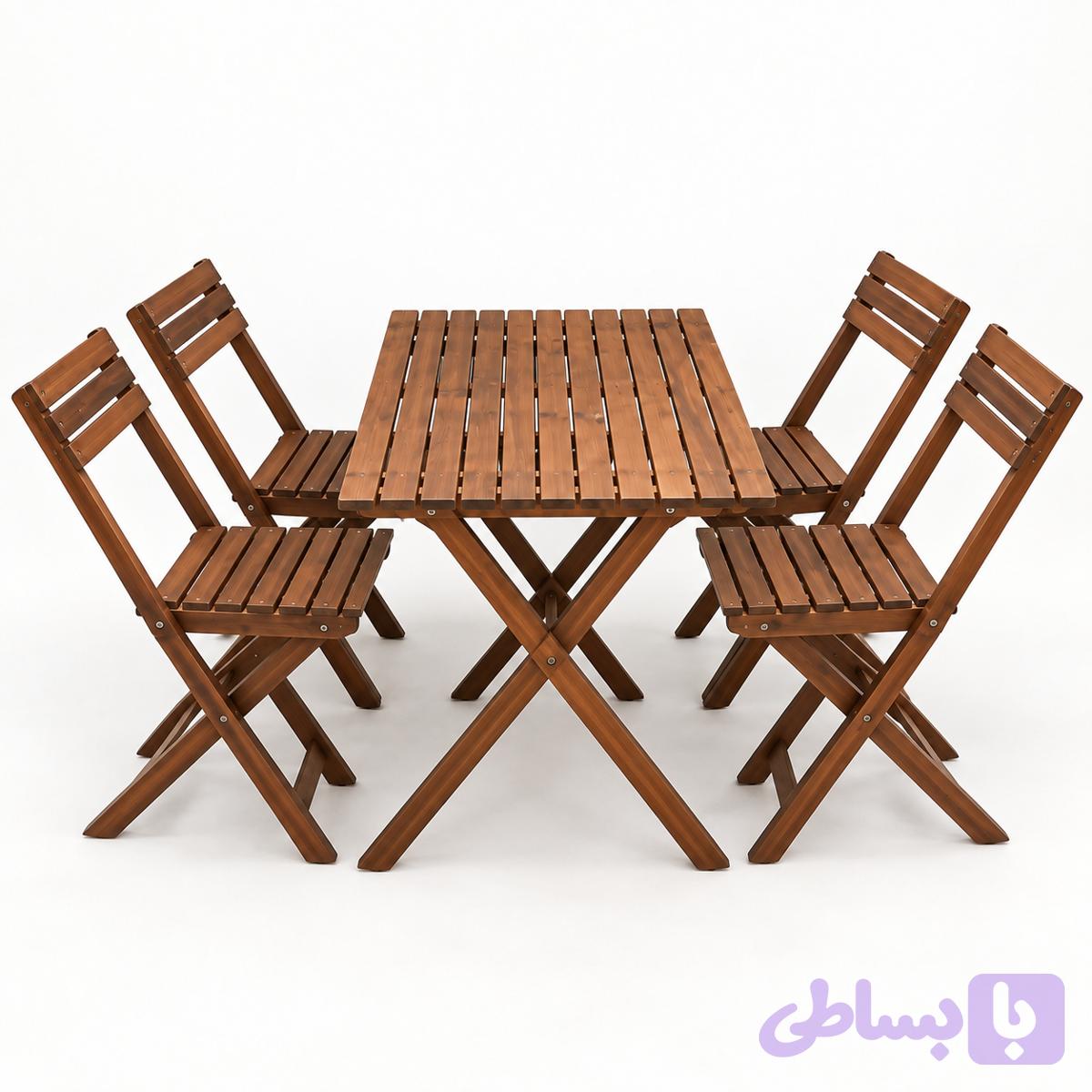 میز و صندلی تاشو چهار نفره چوب چنار و ترموود