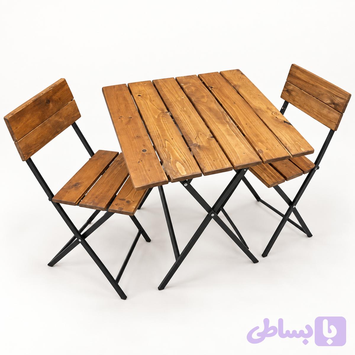میز و صندلی تاشو دو نفره فلز سبک و چوب روس