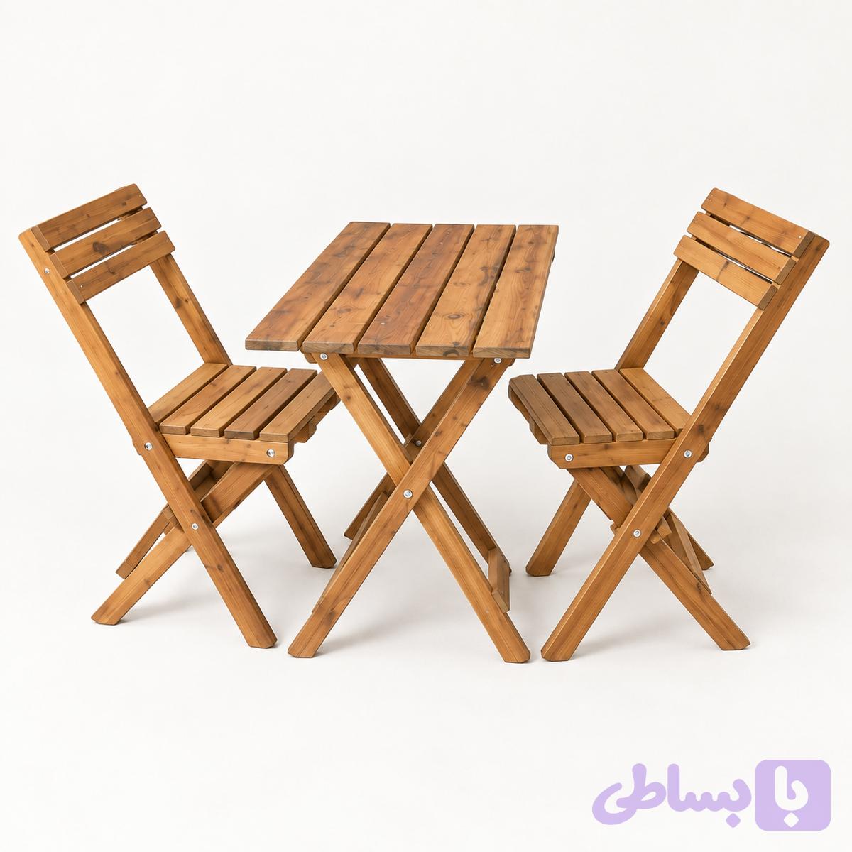 میز و صندلی تاشو دو نفره تمام چوب چنار