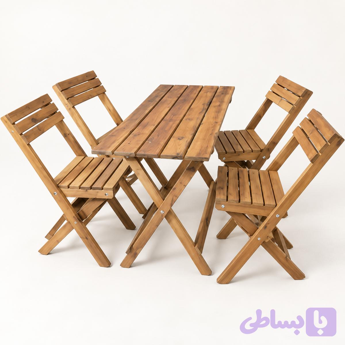 میز و صندلی تاشو چهار نفره تمام چوب چنار