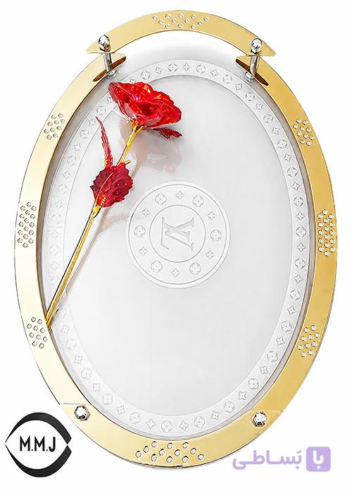 سینی پذیرائی شیشه ای بیضی گلد طرح ال وی – LV — تصویر 1
