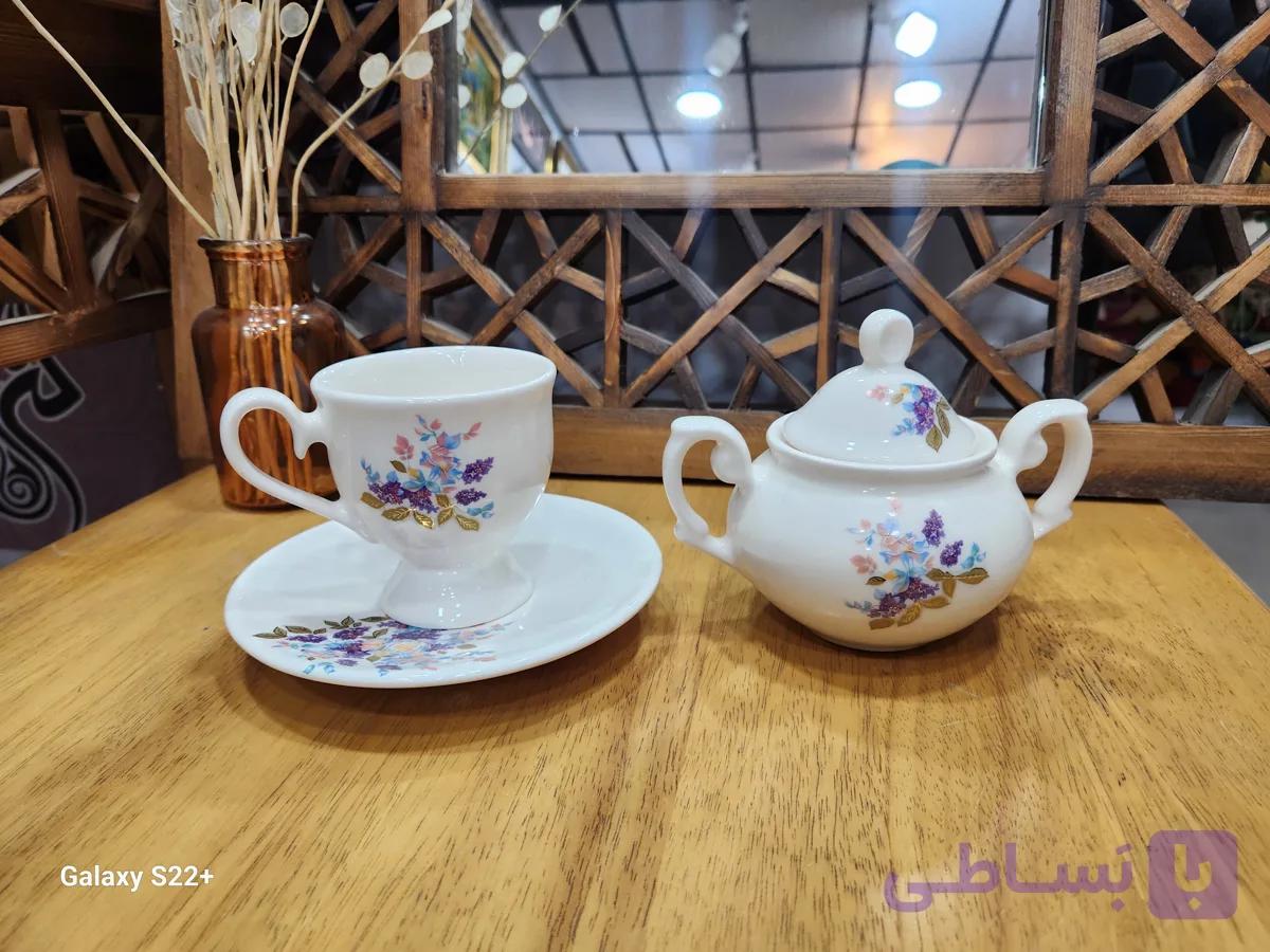 ست چای‌خوری تک نفره گل ریز دست‌ساز سرامیکی