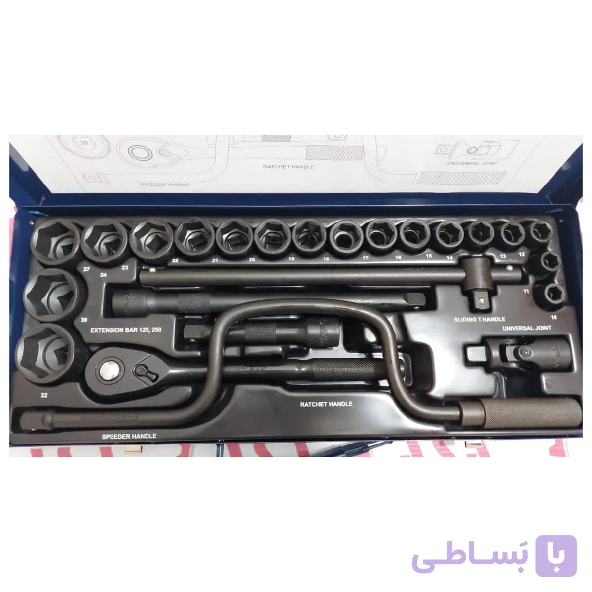 جعبه بکس 1/2 مشکی فشارقوی مستر تایوان ۲۴ عددی سایز ۶تا۳۲ میلی متر — تصویر 1