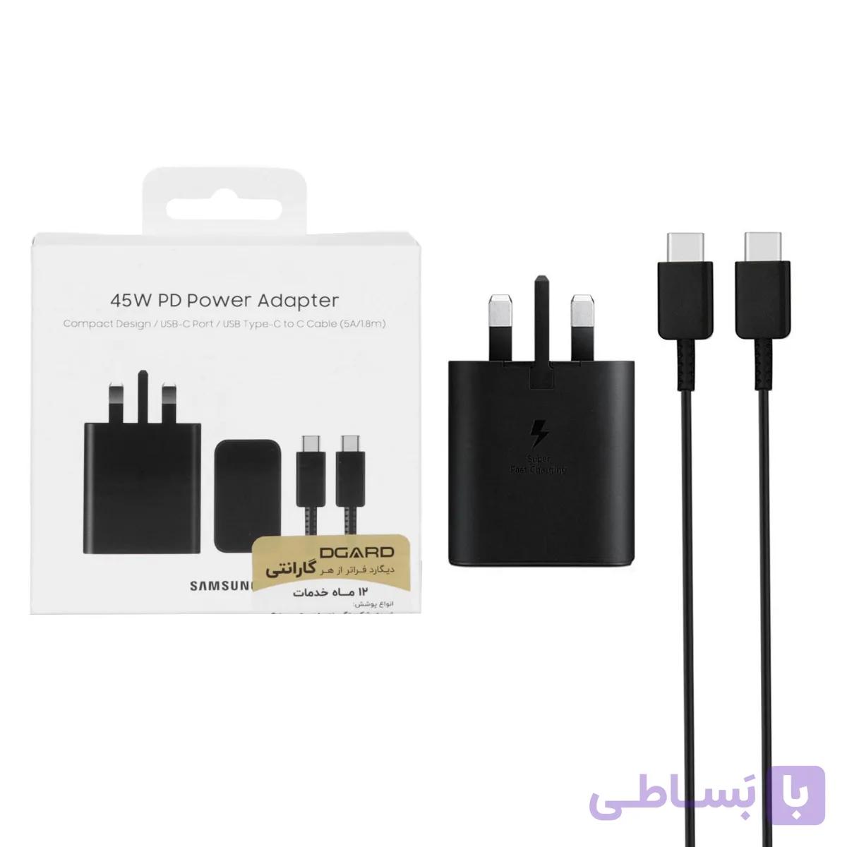 شارژر دیواری سه پین فست و PD تک پورت SAMSUNG Type-C مدل EP-T4510 45W به همراه کابل شارژ Type-C - مشکی درجه یک ( مجهز به فناوری NFC کد 1101472
