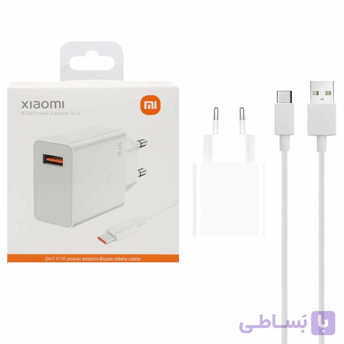 شارژر دیواری 67W فست تک پورت Xiaomi به همراه کابل شارژ Type-C مدل MDY-11-EZ - سفید  درجه یک کد 1374540