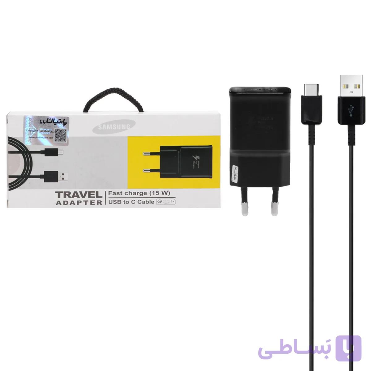 شارژر دیواری فست تک پورت 15w Samsung به همراه کابل شارژ Type-C- مشکی درجه یک کد 436344