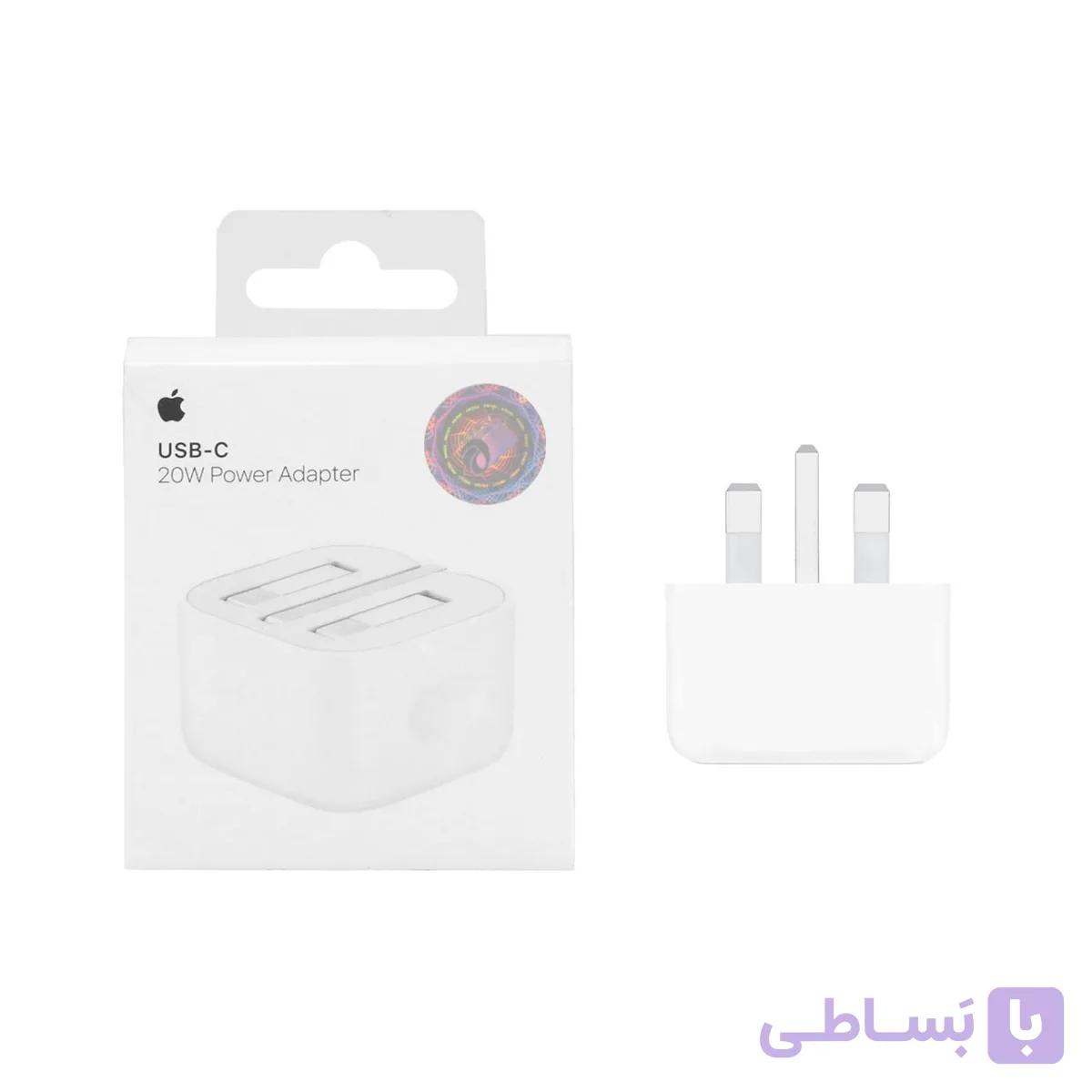 شارژر دیواری اپل 3 پین 20W - B/A - سفید - اصلی (New Pack 2024)  کد 1377294