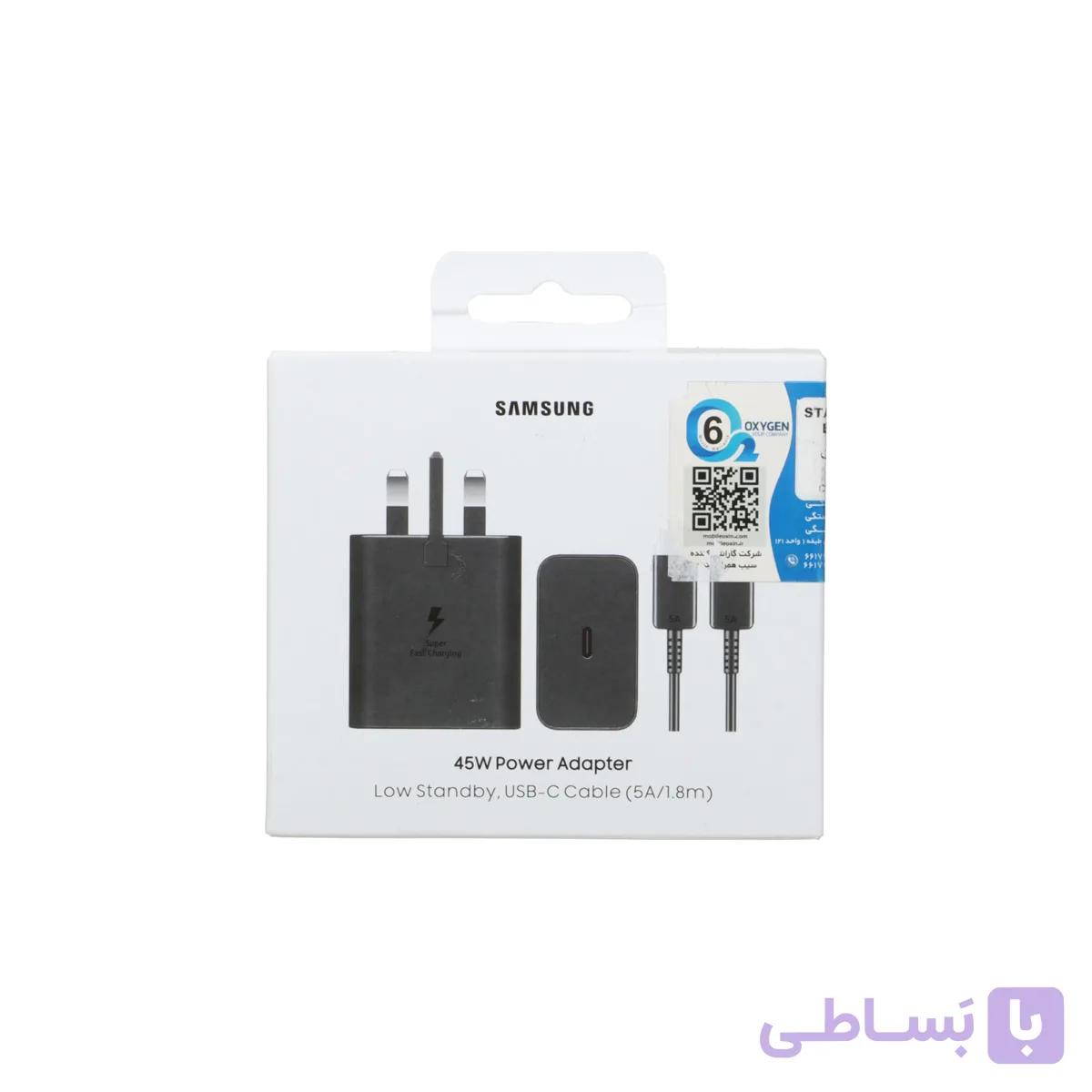 شارژر سه پین + کابل SAMSUNG 45W سرکارتنی اصل T4511 ( فست و PD) مشکی - (18 ماهه شرکتی)کد1638390